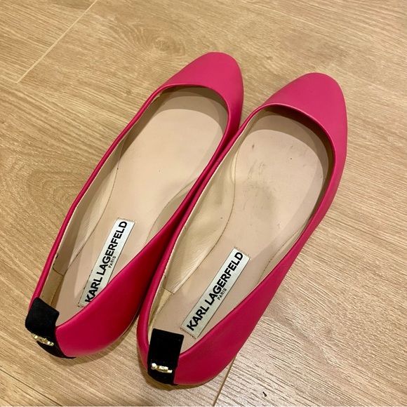 Karl Lagerfeld Paris Vada Rose Coloured Round Toe Leather Flats - Picture 5 of 9